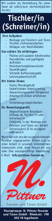 stellenausschreibung_tischler_Pittner